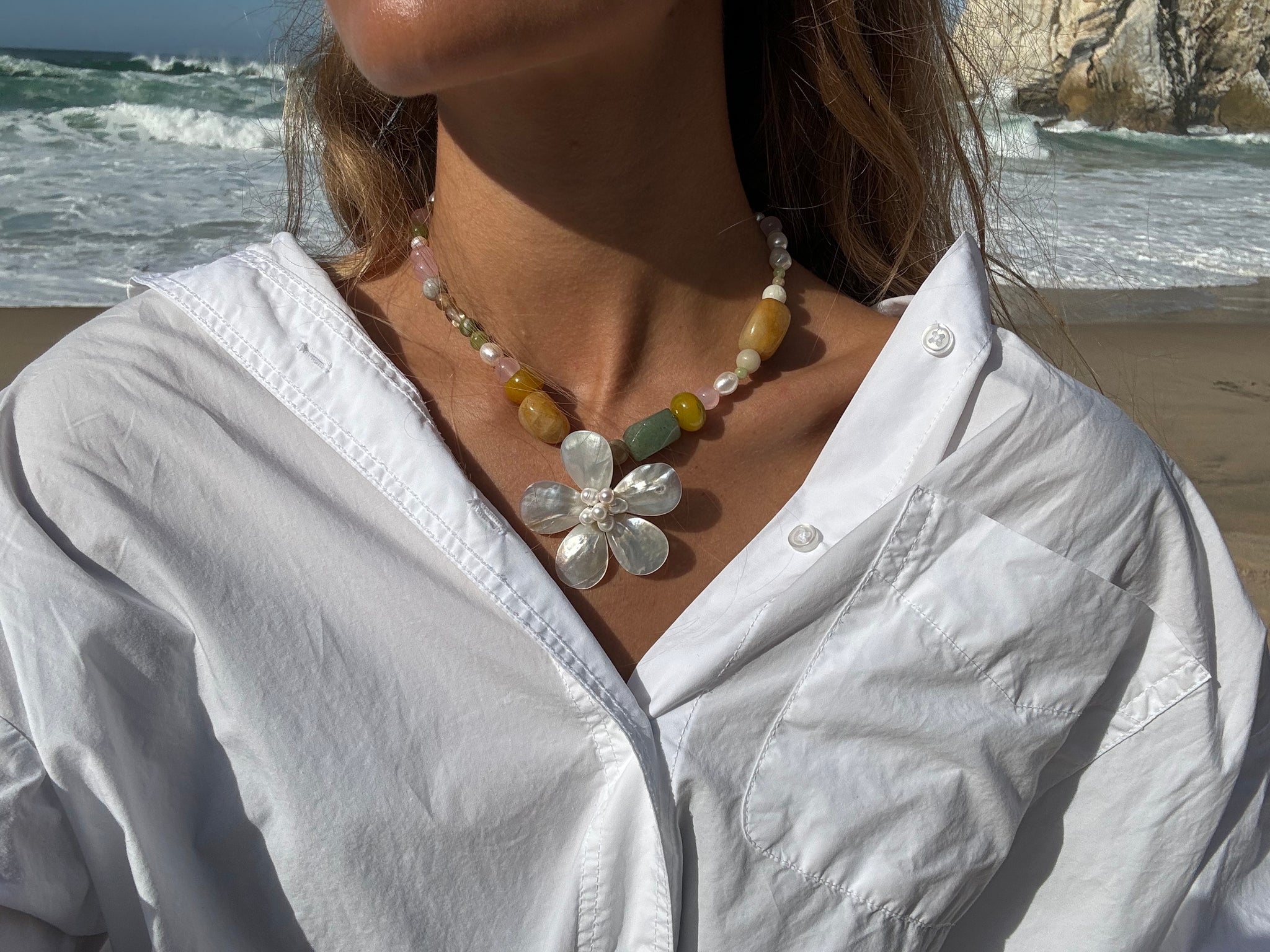 Colorful Gemstone Pearl Flower Pendant Necklace – Sprnkl Zoo ✨ Colorful Gemstone Pearl Flower Pendant Necklace – Sprnkl Zoo ✨