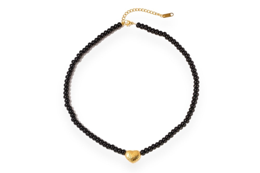 Black Agate Gold Heart Necklace
