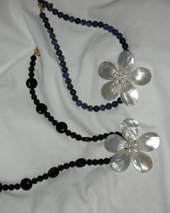 Lapis Lazuli Pearl Flower Pendant Necklace
