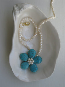 Turquoise Pearl Flower Pendant Necklace