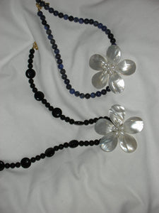 Black Onyx Full Pearl Flower Pendant Necklace