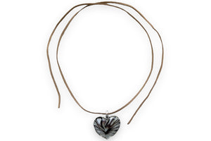 Faux leather string with heart glass pendant