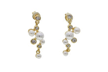 Load image into Gallery viewer, Irregular pearl zirconia drop earrings