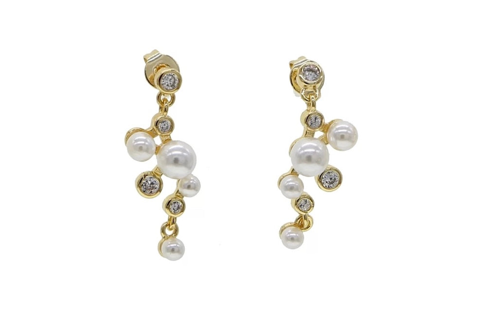 Irregular pearl zirconia drop earrings