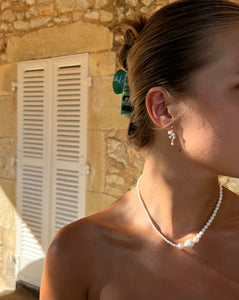 Irregular pearl zirconia drop earrings