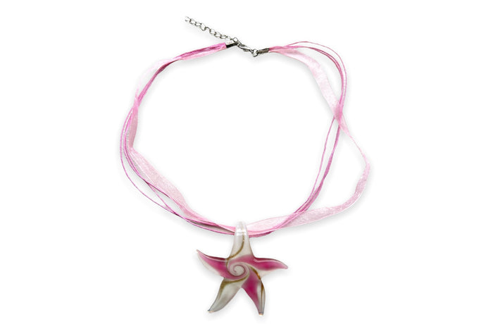 Pink starfish glass pendant with optional necklace