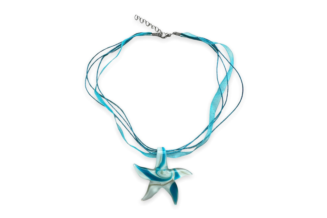 Light blue starfish glass pendant with optional necklace
