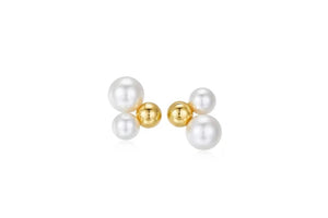 Triple pearl gold stud earrings