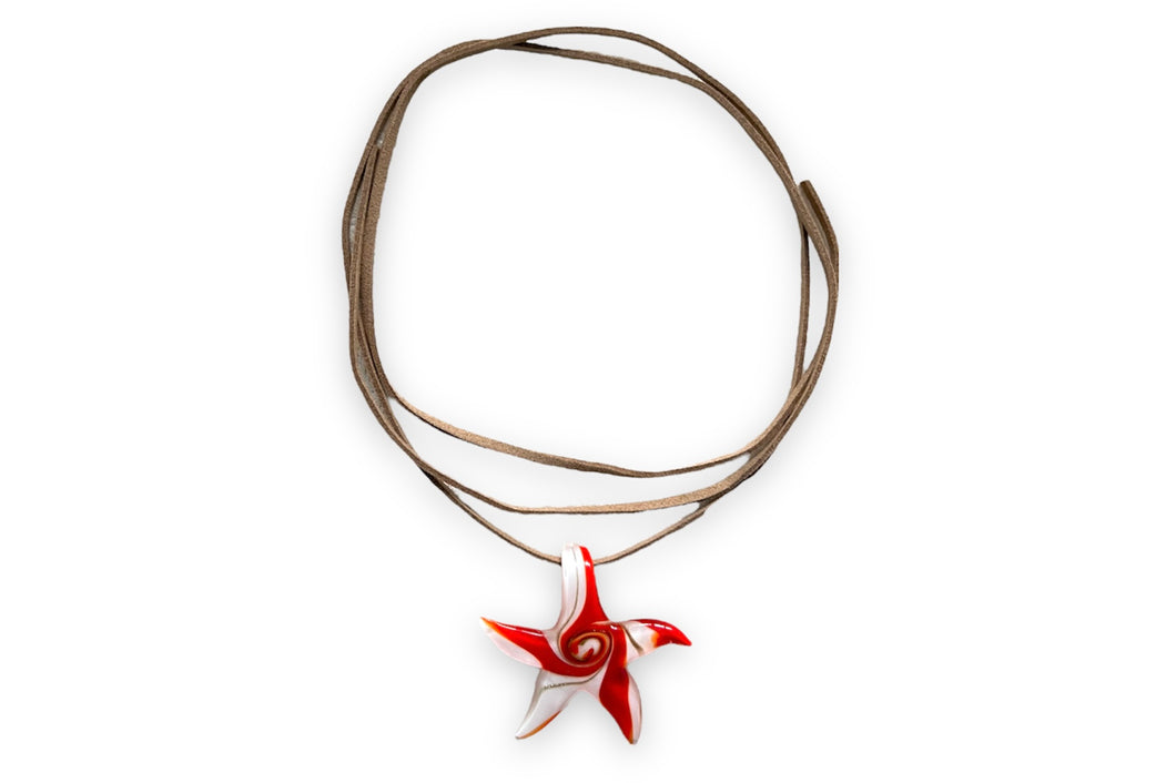 Faux leather string with starfish fairytale glass pendant