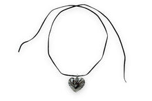 Load image into Gallery viewer, Faux leather string with heart glass pendant