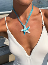 Load image into Gallery viewer, Light blue starfish glass pendant with optional necklace