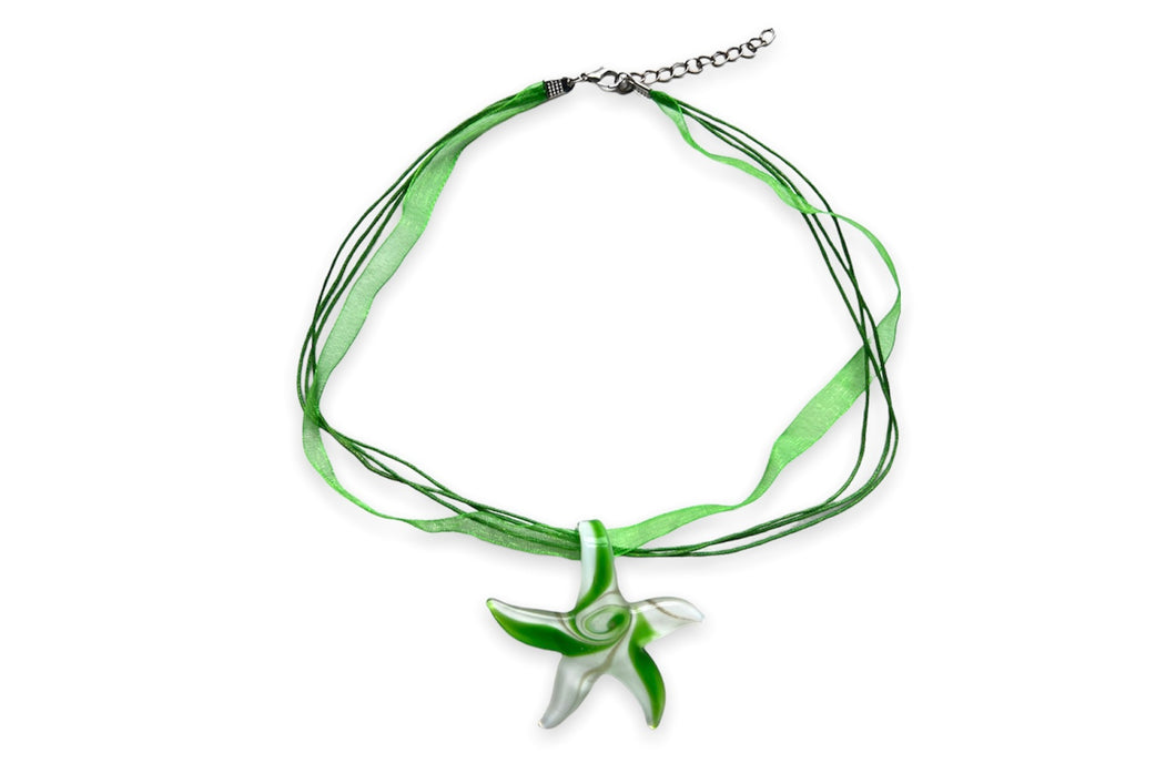 Green starfish glass pendant with optional necklace