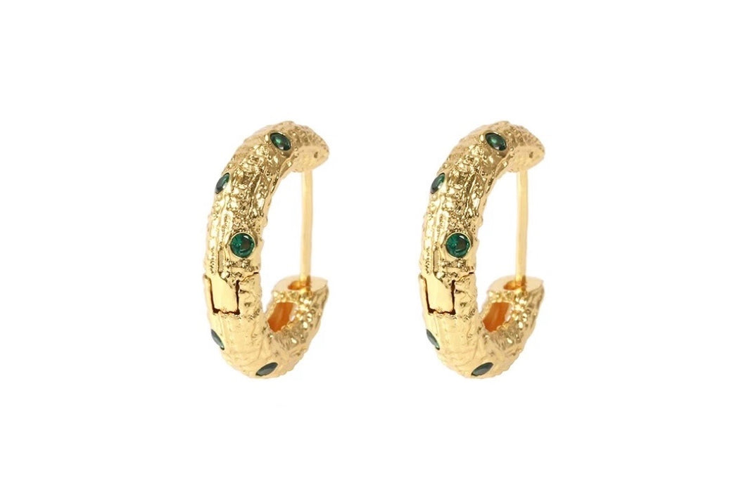 Selma green stone textured earrings