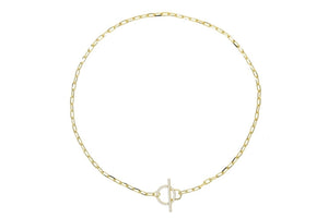 Link chain zirconia toggle clasp necklace